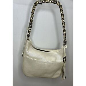 Brighton‎ Barbados Ziptop Hobo Pearl Colored Leather Bag Purse With Tassel